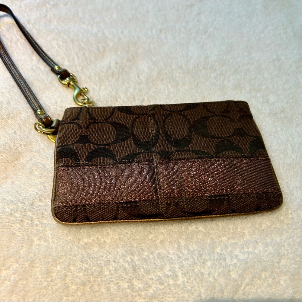 Coach Signature Monogram Canvas and Leather Wristlet